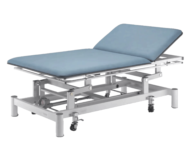 BOBATH PRO treatment table with electric motor, folding backrest and retractable wheels